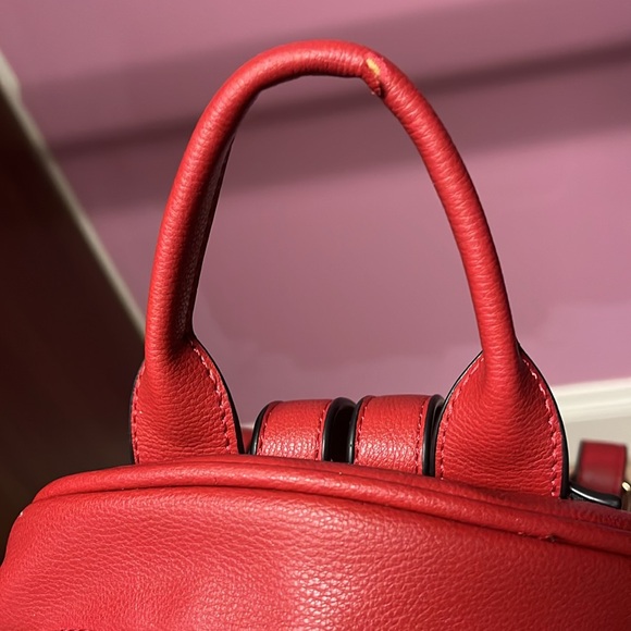 Red quilted faux leather backpack purse main image 7